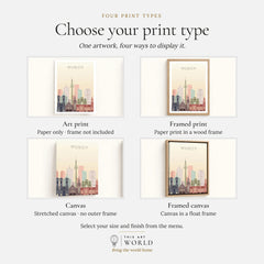 Munich city skyline art print, print type options: art print, framed print or canvas