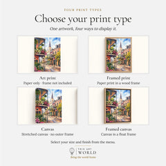 New Orleans French Quarter balconies watercolour art print, print type options: art print, framed print or canvas