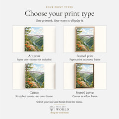 New River Gorge New River Gorge Bridge watercolour art print, print type options: art print, framed print or canvas