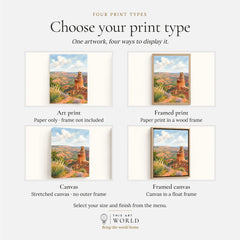 Palo Duro Canyon Lighthouse rock formation watercolour art print, print type options: art print, framed print or canvas