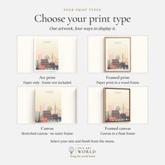 Rome city skyline art print, print type options: art print, framed print or canvas