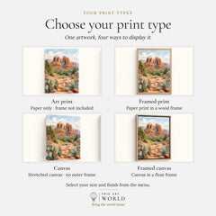 Sedona Cathedral Rock watercolour art print, print type options: art print, framed print or canvas