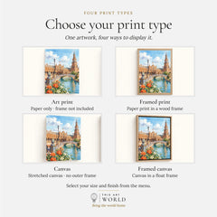 Seville Plaza de España watercolour art print, print type options: art print, framed print or canvas