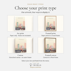 Sheffield city skyline art print, print type options: art print, framed print or canvas