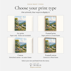 Shenandoah Skyline Drive and Blue Ridge watercolour art print, print type options: art print, framed print or canvas