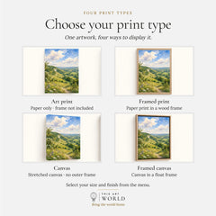 Surrey Hills wooded valley path watercolour art print, print type options: art print, framed print or canvas