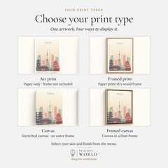 Tokyo city skyline art print, print type options: art print, framed print or canvas