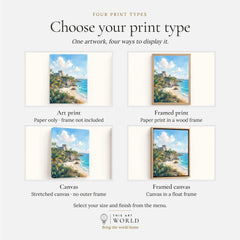 Tulum Mayan ruins above the beach watercolour art print, print type options: art print, framed print or canvas