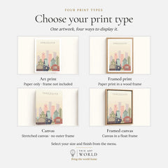 Vancouver city skyline art print, print type options: art print, framed print or canvas