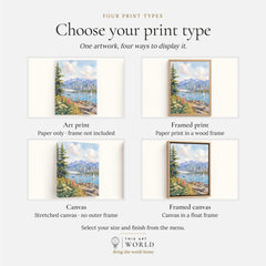Vancouver harbour and North Shore mountains watercolour art print, print type options: art print, framed print or canvas