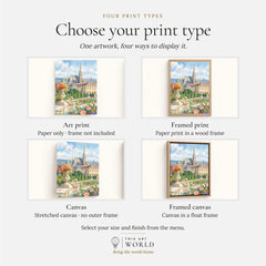 Vienna St Stephen's Cathedral and palace gardens watercolour art print, print type options: art print, framed print or canvas