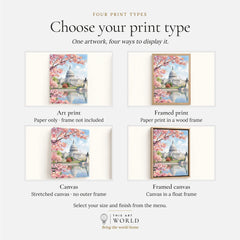 Washington DC US Capitol and cherry blossom watercolour art print, print type options: art print, framed print or canvas