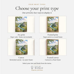 Wye Valley river and limestone cliffs watercolour art print, print type options: art print, framed print or canvas