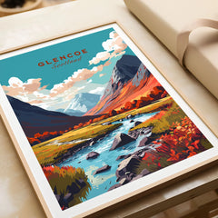 Glencoe Poster Print in a natural wood frame beside wrapped gift packaging, close-up detail