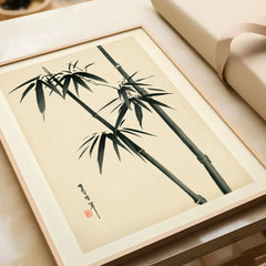 Bamboo Wall Art – Vintage Japanese Ink Print — framed art print closeup gift unwrapped natural frame