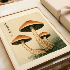 Mushroom Print – Japanese Forest Botanical Wall Art — framed art print closeup gift unwrapped natural frame