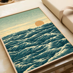 Japanese Ocean Art Print – Vintage Seascape Wall Art — framed art print closeup gift unwrapped natural frame