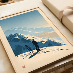 Ski Touring Art Print – Vintage Alpine Poster Wall Art — framed art print closeup gift unwrapped natural frame