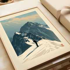 Ski Mountaineering Print – Vintage Alpine Summit Wall Art — framed art print closeup gift unwrapped natural frame