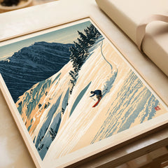 Powder Skiing Poster – Vintage Alpine Ski Wall Art — framed art print closeup gift unwrapped natural frame
