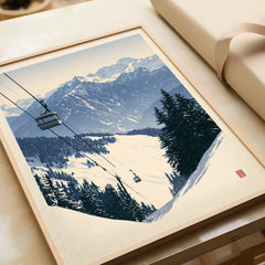 Ski Gondola Poster – Vintage Alpine Cable Car Wall Art — framed art print closeup gift unwrapped natural frame