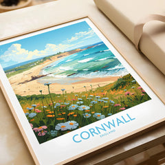 Cornwall Wall Art | Modern Style in a natural wood frame beside wrapped gift packaging, close-up detail