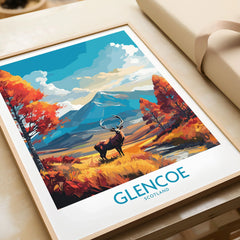 Glencoe Art Print Modern in a natural wood frame beside wrapped gift packaging, close-up detail