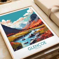 Glencoe Poster Print Modern in a natural wood frame beside wrapped gift packaging, close-up detail
