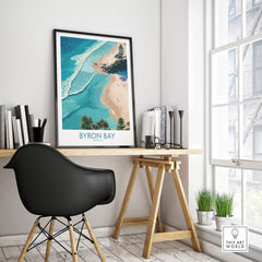 Byron Bay Beach Australia Canvas Art Print displayed in a modern workspace with natural light.