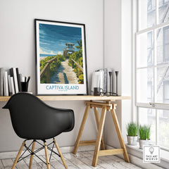 Captiva Island Florida Wall Art – Tropical Art displayed in a stylish home office setting with modern decor.
