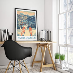 Copper Mountain Colorado Wall Art – Winter Mountain Ski Resort Wall Decor showcased in a stylish home office.