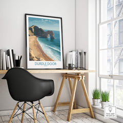 Durdle Door Art Print Dorset Wall Art showcased in an elegant interior with modern decor and natural lighting.
