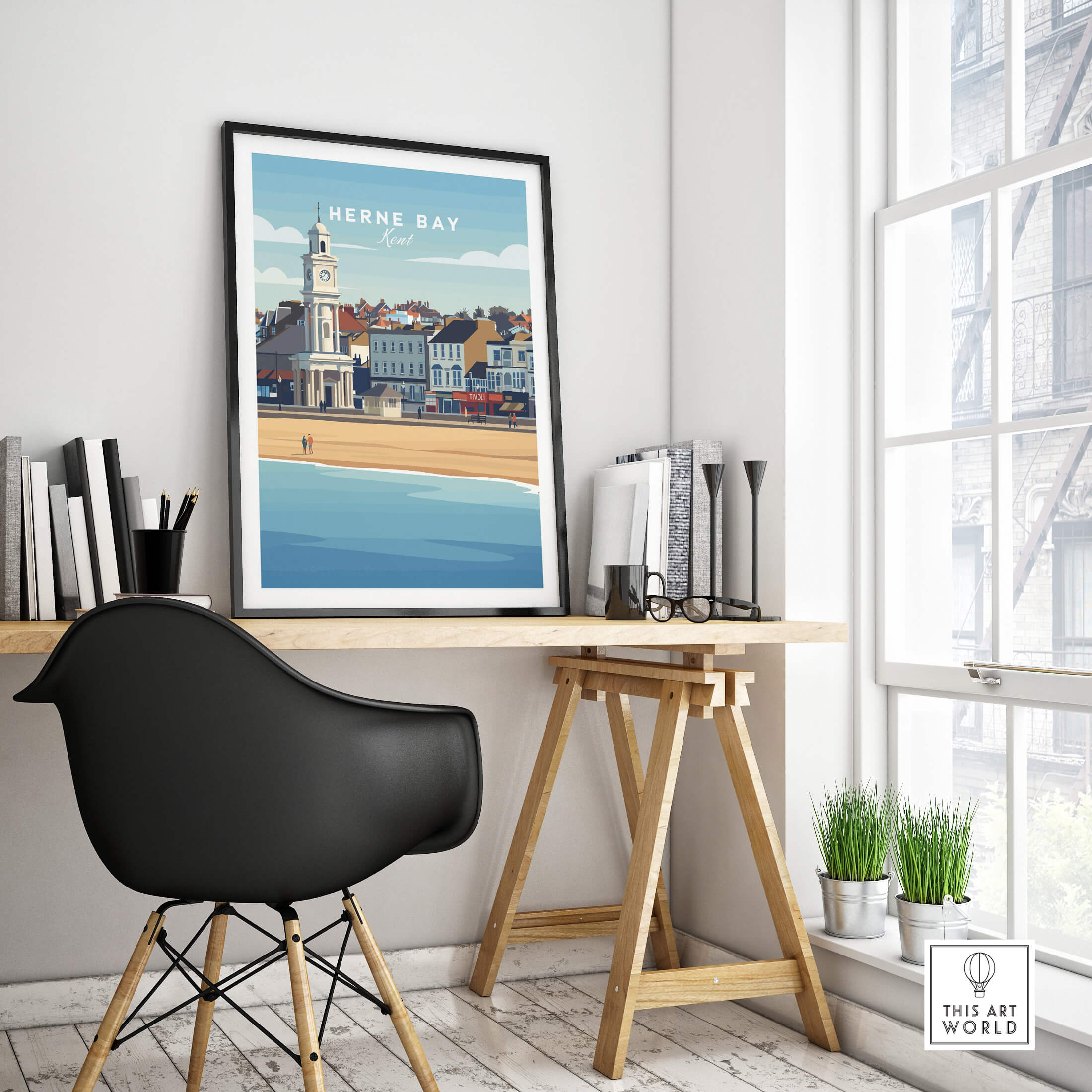Herne Bay Kent Wall Art Print | British Travel Poster displayed in a stylish modern office setting.