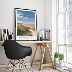 Holkham Beach Norfolk Canvas Print | Minimalist British Seaside Landscape Poster displayed in a modern interior setting.