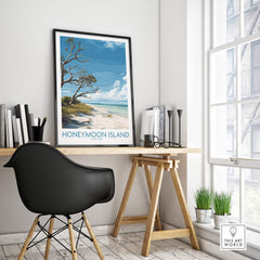 Honeymoon Island Poster | Florida State Park Coastline Canvas Print displayed in a stylish home office setting.