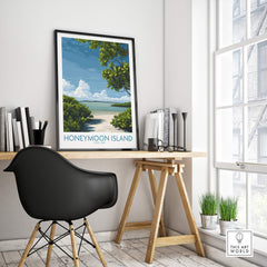 Honeymoon Island Florida Poster | Tropical Island Scene Canvas Print displayed in a modern workspace with stylish decor.