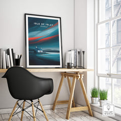 Isle of Islay Scotland Wall Art Print | Dramatic Sky Travel Poster featuring a stylish workspace and dramatic coastal scene.