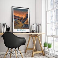 Isle of Lewis Scotland Canvas Print | Outer Hebrides Norse Mill Poster displayed in a stylish interior setting.