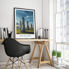 Isle of Lewis Scotland Poster | Ancient Megalithic Site Canvas Print displayed in a modern interior setting.