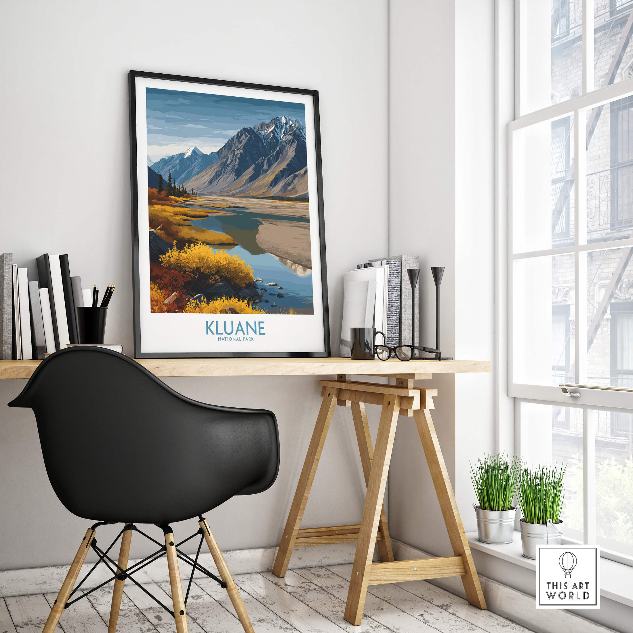 Kluane National Park Canada Canvas Print | Mountain Poster displayed in a modern workspace with mountain scenery.