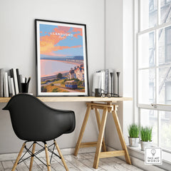Llandudno Wales travel poster in black frame on modern office desk, home decor wall art
