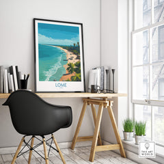 Lomé Togo Poster | West African Coastline Canvas Print displayed in a modern workspace interior.
