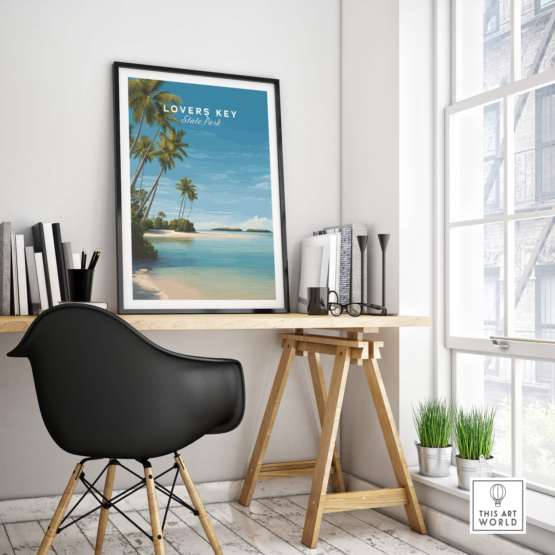 Lovers Key Wall Art Print | Paradise Island Scenery Florida Travel Poster displayed in a stylish interior.