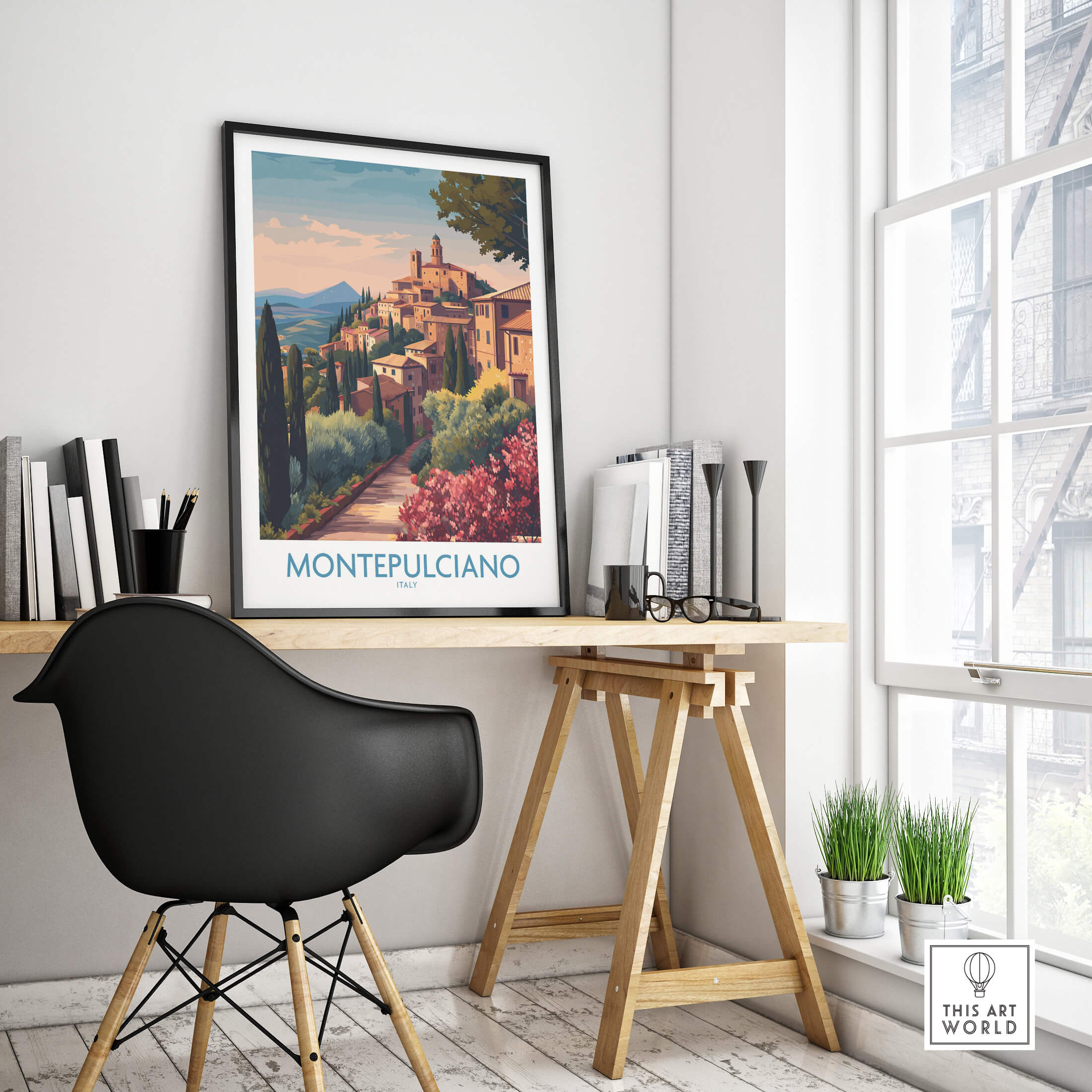 Montepulciano Italy Canvas Print | Italian Sunset Landscape Poster showcasing vibrant Tuscany landscape in modern home decor.