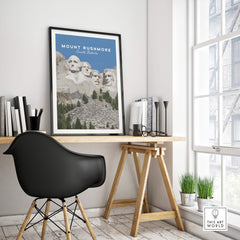 Mount Rushmore Print | National Memorial Wall Art displayed in a modern office setting, showcasing iconic American heritage.