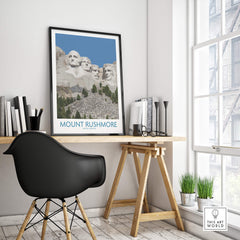 Mount Rushmore Poster | Black Hills National Memorial Canvas Print South Dakota displayed in a modern workspace.