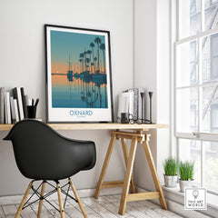 Oxnard California Poster | Scenic Pacific Marina Canvas Print displayed in a modern workspace with a Coastal vibe.