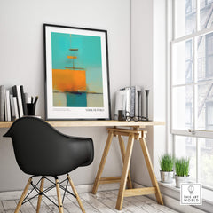 Rothko Inspired Abstract Turquoise Orange Art Print | Minimalist Wall Decor in a stylish modern interior setting.