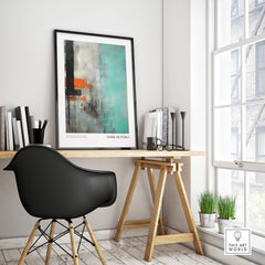 Rothko Inspired Abstract Mint and Orange Art Print | Expressionist Style Wall Decor showcased in a modern workspace.