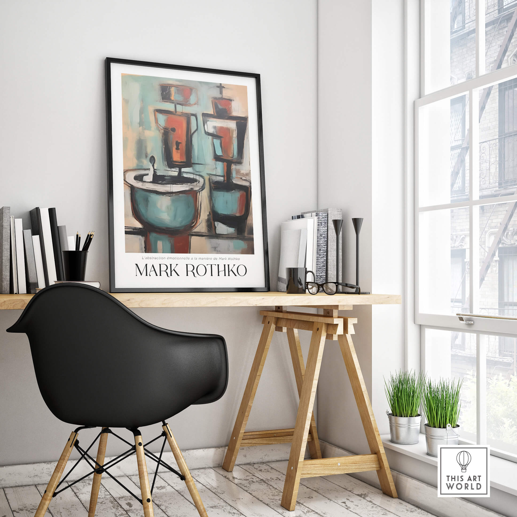 Rothko Style Cubist Abstract Painting | Contemporary Wall Decor in a stylish home office setup, featuring geometric art.